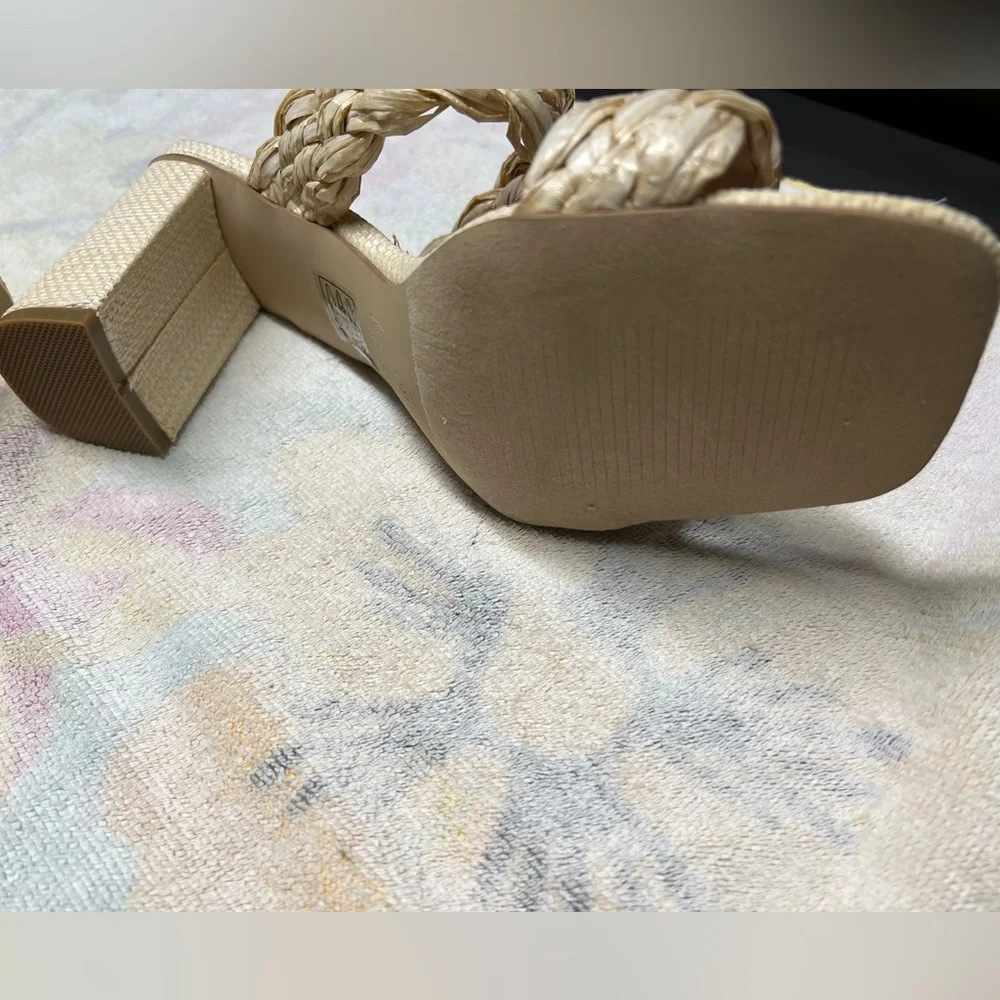 NWOT Raffia Braided Nicole Miller Square Toe Block Heels Size 9.5‎